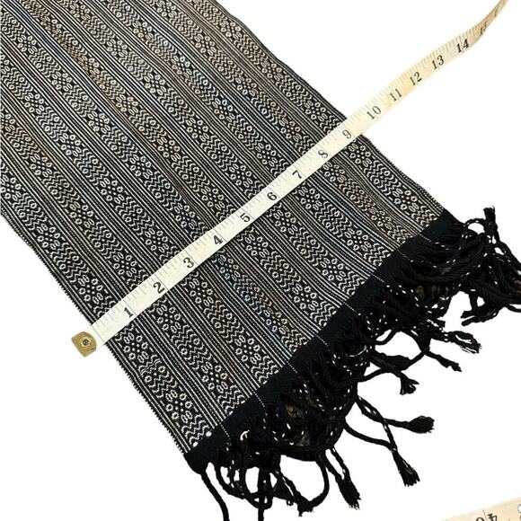 TerryO Handwoven Scarf Black White Fringe Geometric Unisex One Size - Picture 7 of 11